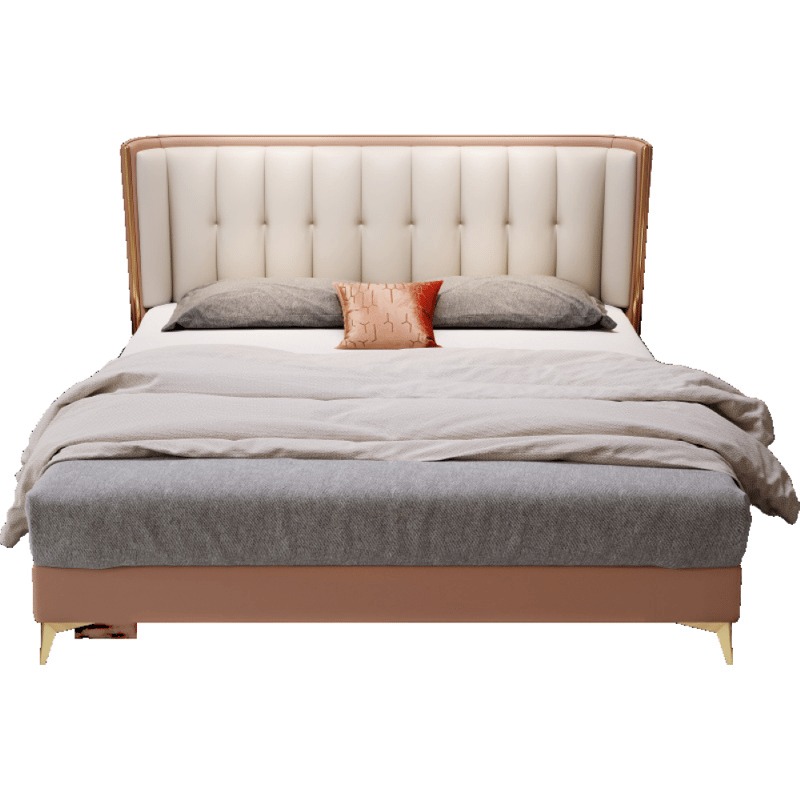 Minimalist Italian Double Cushion Top-Grain Leather Bed