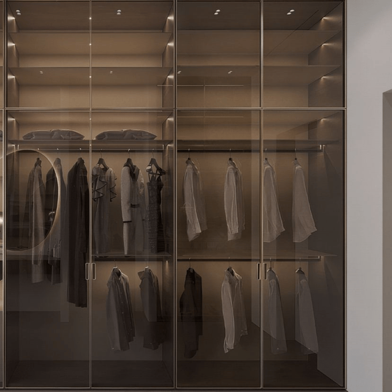 Bedroom Furniture Modern Design Glass Door Wooden Wardrobe Walk in Closet