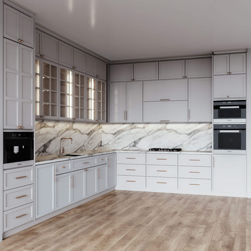 New Solid Wood Modular Eco-Friendly Kitchen Cabinet Set Melamine Board Faucet for Apartment Dining Rooms Modern Design