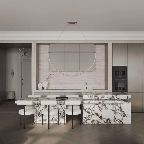 Residential Project Modular Kitchen Cabinets Solid Wood Veneer Modern Design Smart Island Dining Apartment Faucet