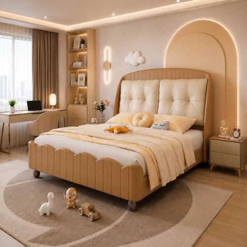 سرير شباب بنات اولاد مودرن بتصميم الوسائد الفندقية الفاخرة والإطار المموج