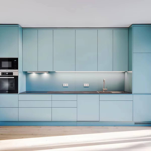 Custom High-End Eco-Friendly Modern Designs Melamine with Acrylic Door Panel & Faucet for Apartments Hotels Kitchen Cabinet Set