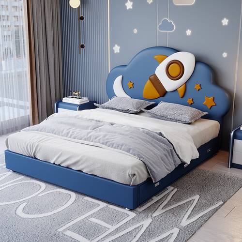 Modern Space Rocket Kids Bed - Premium Leather Bed with Hydraulic Storage & Drawers