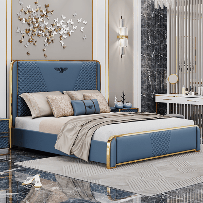 سرير زفاف ماستر من الجلد الطبيعي بتصميم هندسي فاخر