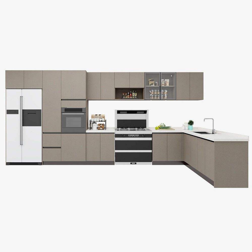 Modern Design Handleless Kitchen Cabinet Melamine Laminate Finish for Homeowners Builders Includes Sink Faucet Hinge Apartment