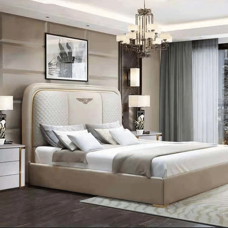 سرير من الجلد الطبيعي بتصميم بنتلي الإيطالي الفاخر وما بعد الحداثة