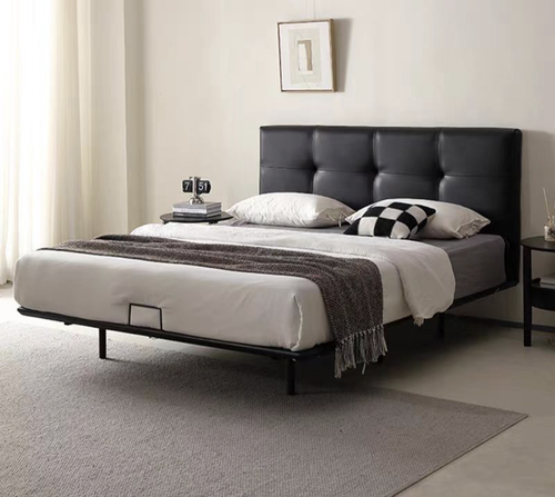 Modern Luxury Upholstered Leather Bed with Elegant Metal Base