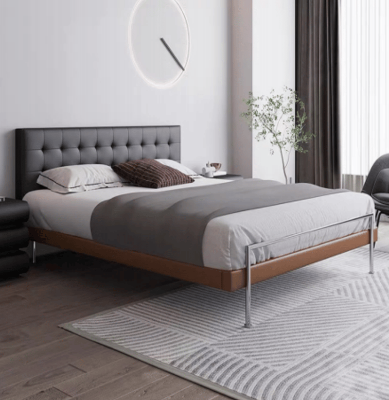 سرير فاخر بتصميم عصري مبطن مع تنجيد جلد فاخر