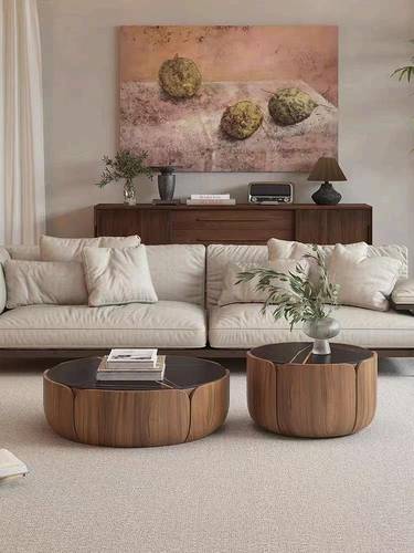 Luxury Marble Coffee Table Set with Black Walnut Finish