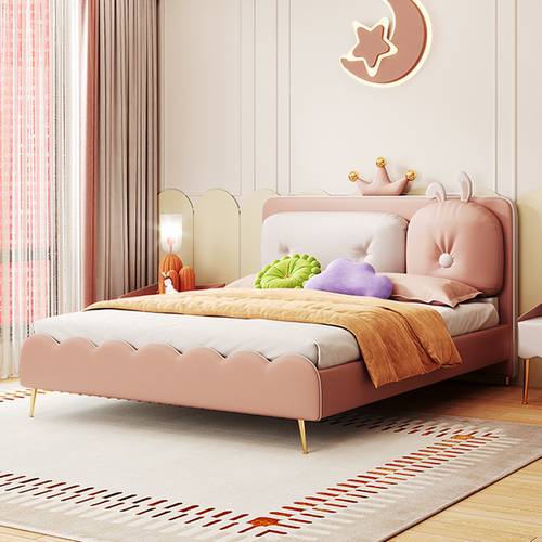 Dreamy Pink Bunny Character Upholstered Girls Bed with Cloud-Edge Frame