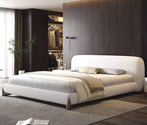 Modern Luxury Fabric Upholstered Bed with Soft Minimal Design