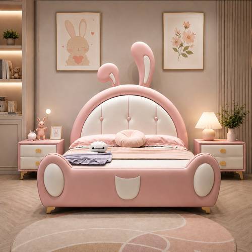 سرير أطفال والجيل الجديد مودرن بتصميم آذان الأرنب اللطيفة باللون الوردي