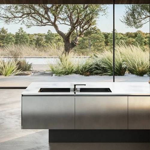 Smart Modular Kitchen Cabinet Solid Wood Light Color Powder Coating Modern Custom Environmental Friendly Villa Faucet Units