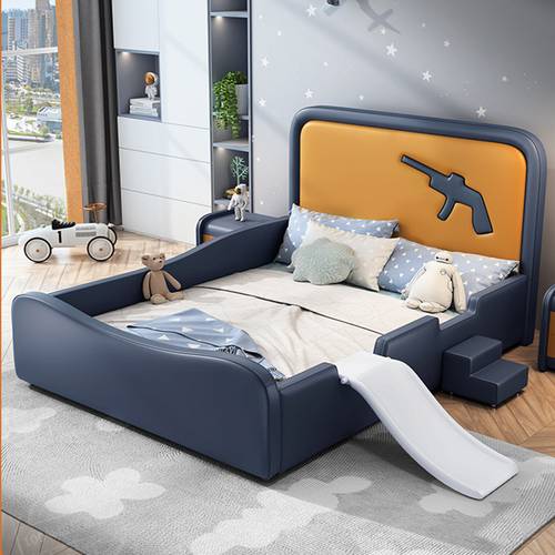 Modern Kids Bed with Side Slide and Safety Rails