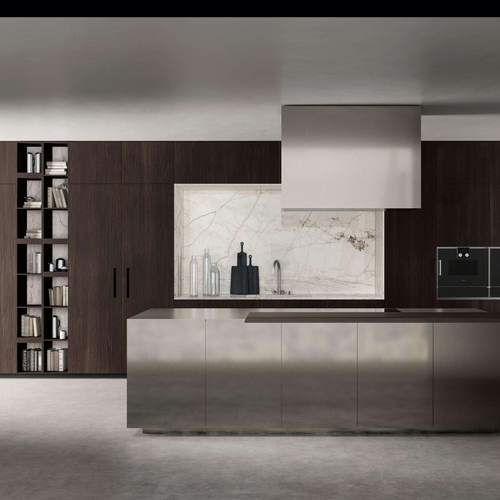 Modern Villa Kitchen Cabinet Stainless Steel Island Factory Supplied Glass Wine Cabinet Featuring Wood Grain Acrylic Door Panel