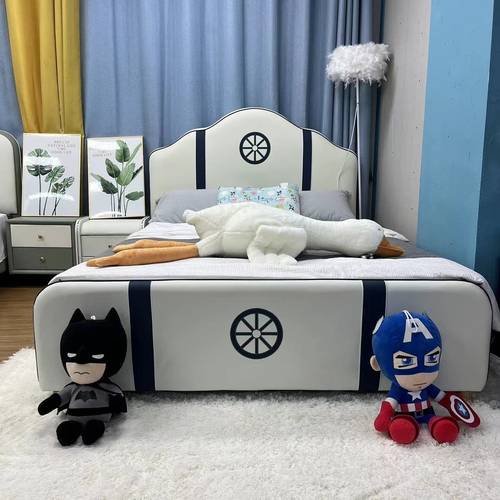 Modern Kids Nautical Captain Sailing Navy Styled Upholstered Bed