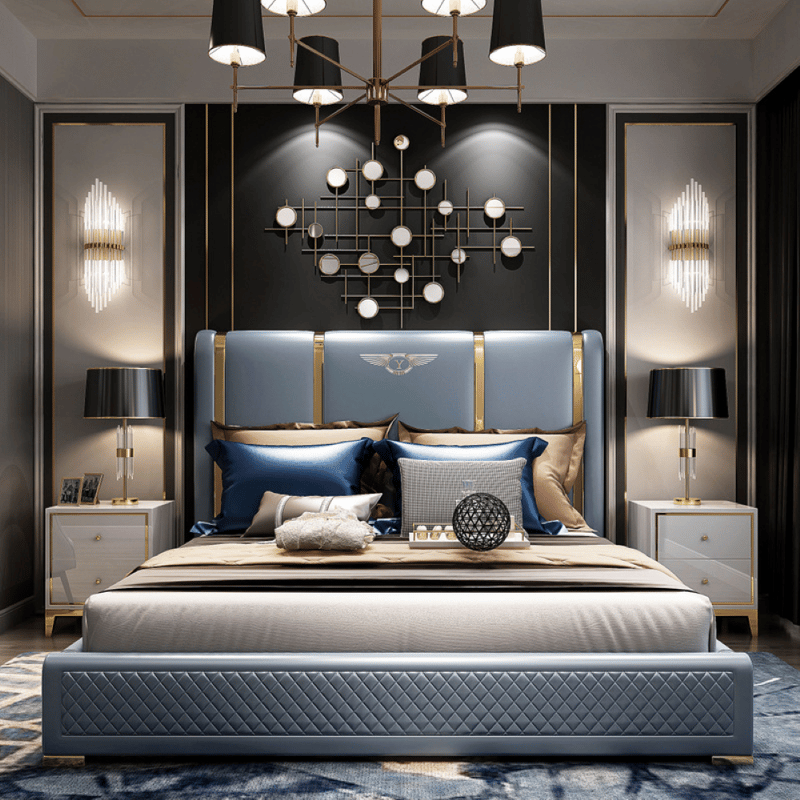 Post-Modern Light Luxury Genuine Leather Wedding Bed