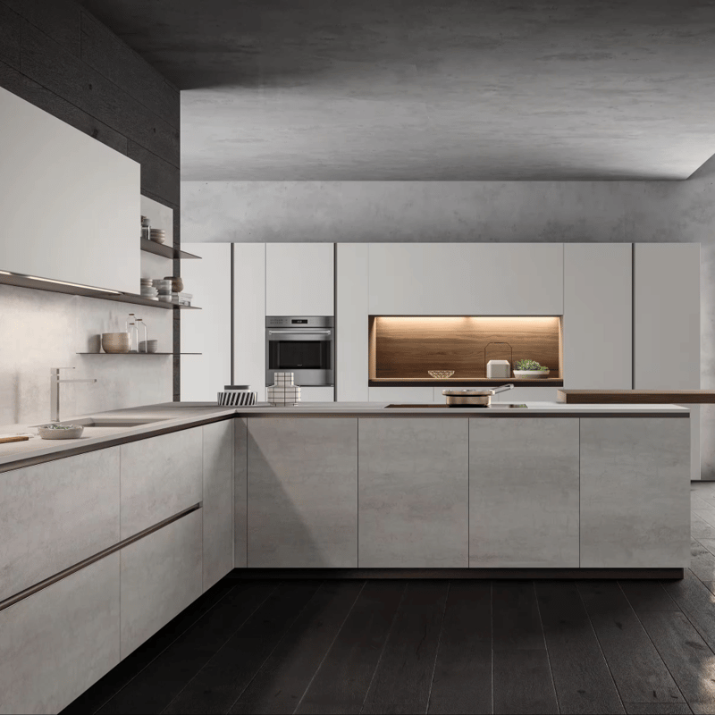 Automatic Modern Designs Granite Countertop HDF Solid Wood Lacquer Modular Kitchen Cabinets Automatic