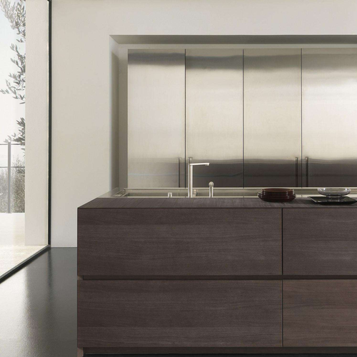 Wholesale Price Apartment Kitchen Design Custom Smart Modular Complete Sets Stainless Steel Kitchen Cabinets Wood Grain Island