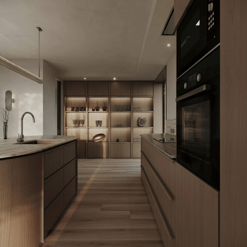 Modern Custom Wood Veneer Door Panel Waterproof Wall Marble Countertop Includes Faucet for Home Use Dining Kitchen Cabinet
