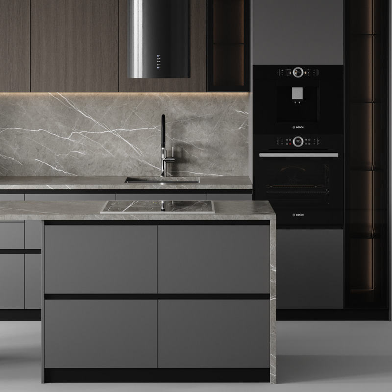 Custom Melamine Board Modular Kitchen Cabinets Ready to Assemble for Apartments with Faucet & Hinge Accessories
