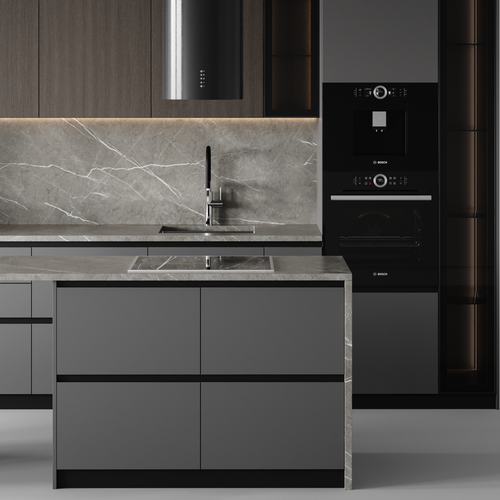 Custom Melamine Board Modular Kitchen Cabinets Ready to Assemble for Apartments with Faucet & Hinge Accessories