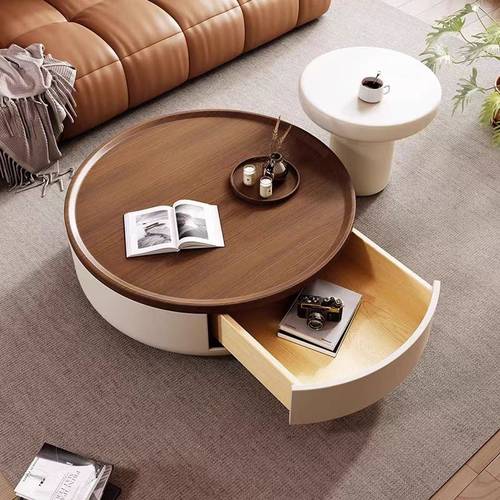 Luxury Round Coffee Table with Modern Storage Drawer Design