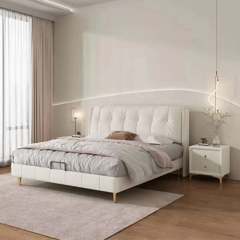 سرير مزدوج من القماش التقني سهل التنظيف بتصميم حديث وبسيط وفاخر