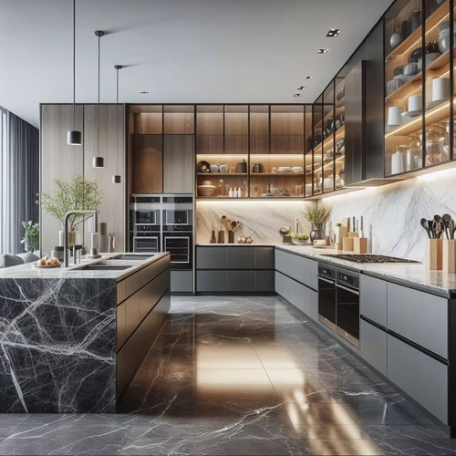 Modern Modular Wholesale Melamine Board Carcase Kitchen Cabinet Sets Artificial Marble Custom Sizes Wood Grain Designs Sink