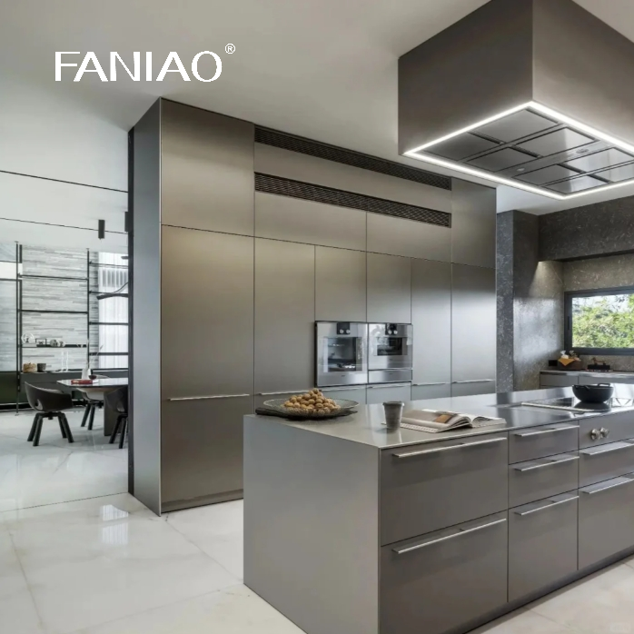 Customized 304 Stainless Steel Integral Kitchen Cabinet with Acrylic Door Panel and Faucet Accessory