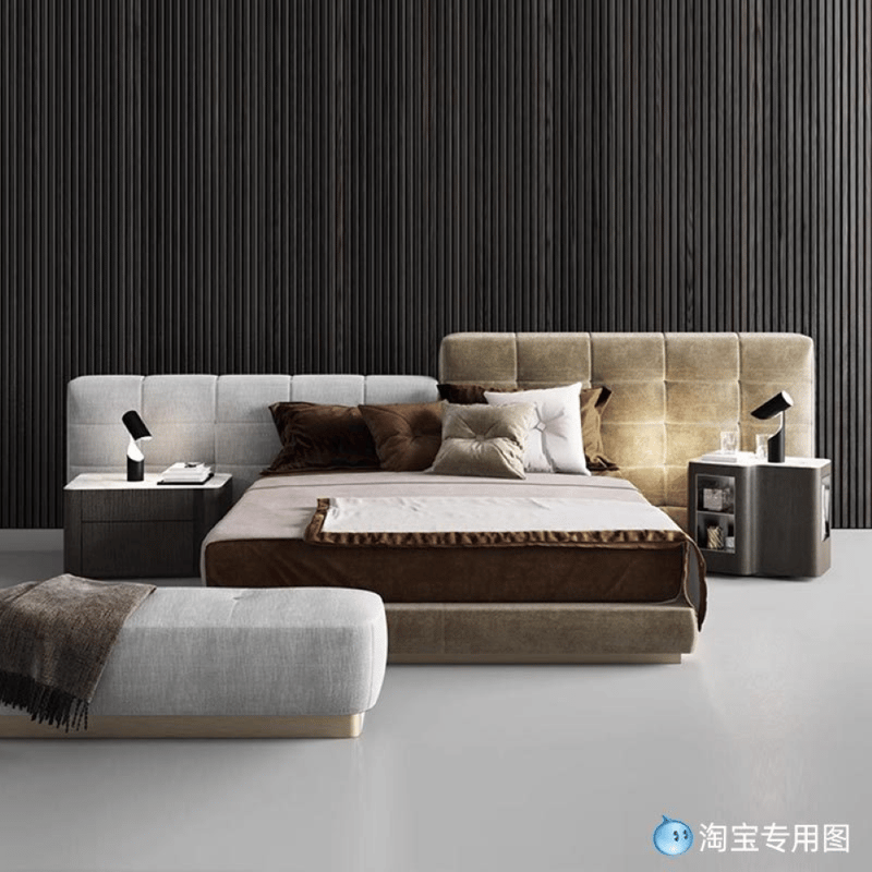 Modern Double Layer Pillow-Back Top-Grain Leather Bed