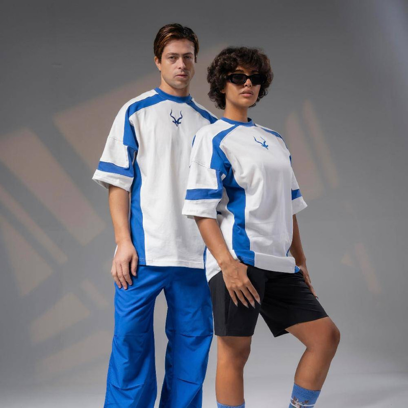  White Addax T-shirt with blue stripes vip