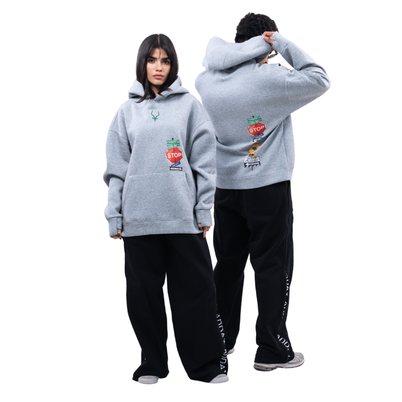هودي رمادي اوفر سايز - Oversized gray hoodie