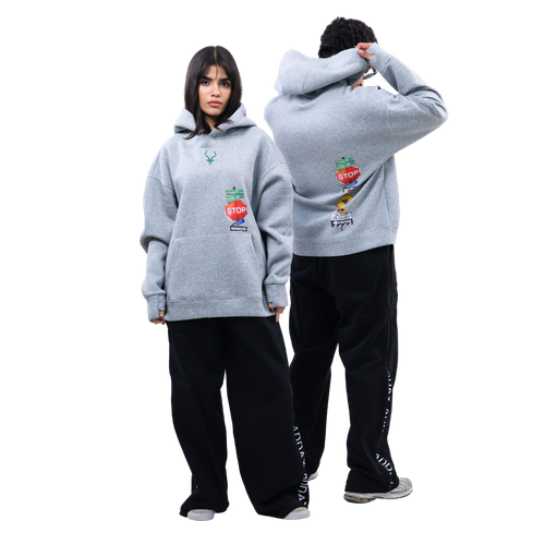 هودي رمادي اوفر سايز - Oversized gray hoodie