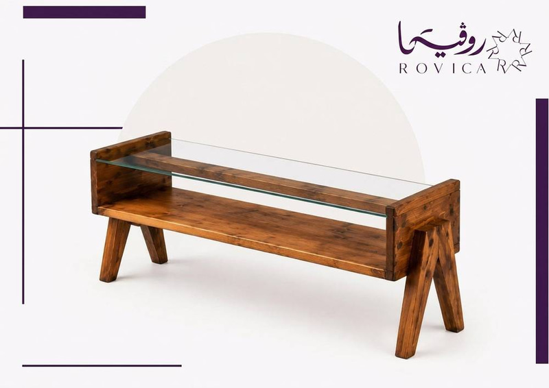 طاولة تلفزيون خشب طبيعي وزجاج   Rovica