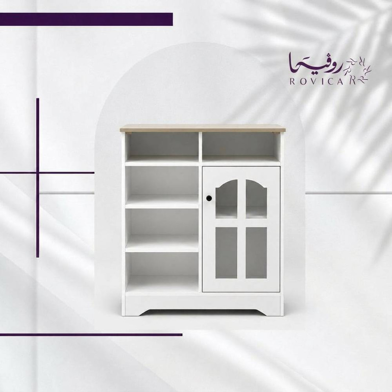 ركن كوفي بلس خشبي أبيض بسطح بيج  Rovica