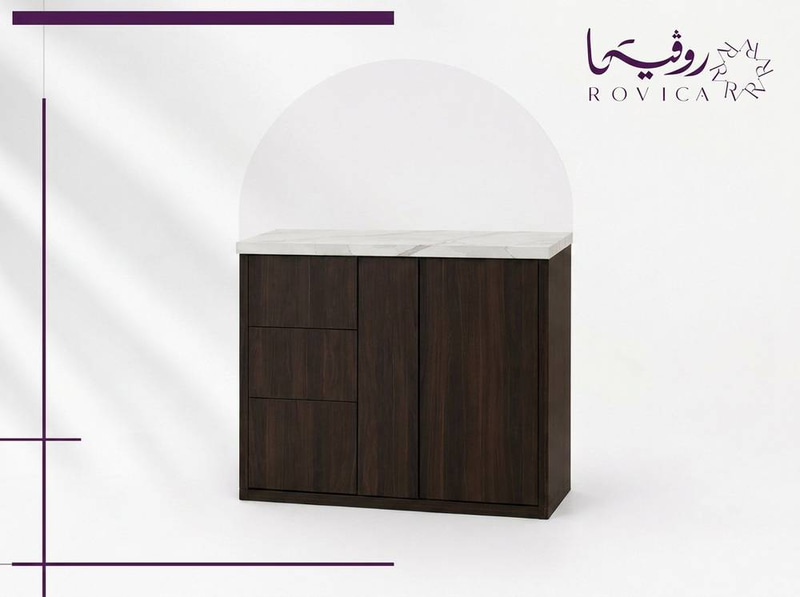 ركن قهوة وبوفيه خشبي بني بسطح  بتصميم رخامي  Rovica