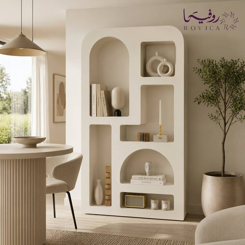 دولاب تحف أبيض بتصميم عصري وأرفف عرض مفتوحة  Rovica