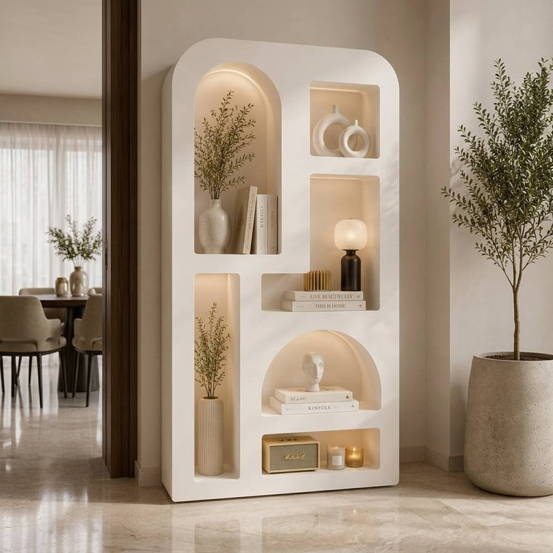 دولاب تحف أبيض بتصميم عصري وأرفف عرض مفتوحة  Rovica