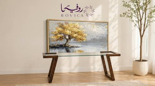 طاولة تلفزيون بلازما بزجاج وسنديان Rovica