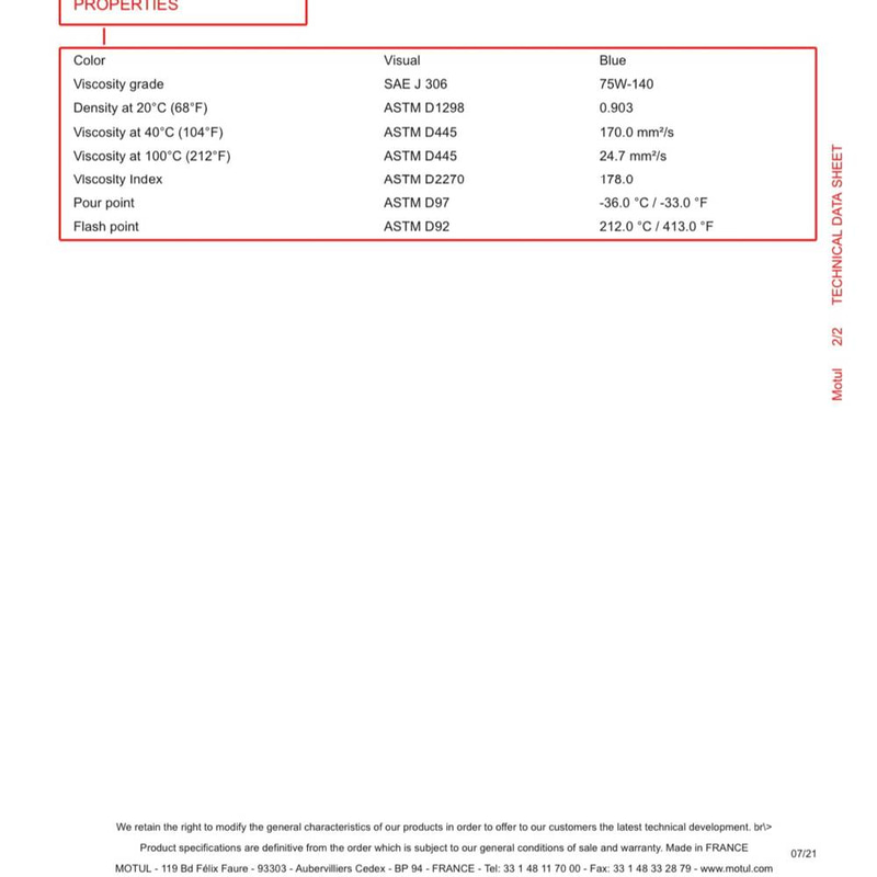 موتول  | قير كومبيتيشن زيت دفرنس وتروس تخليقي بالكامل 100% SAE 75W-140 - سعة 1 لتر