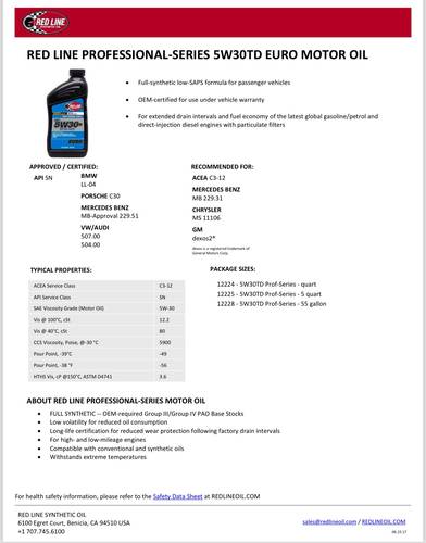  Red Line | Euro Series 5W-30 Full Synthetic Motor Oil - 946ml.