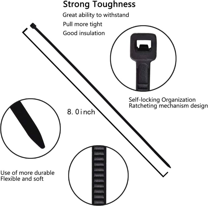 MOBCO | 100-Piece Black and White Plastic Cable Ties Strap Set