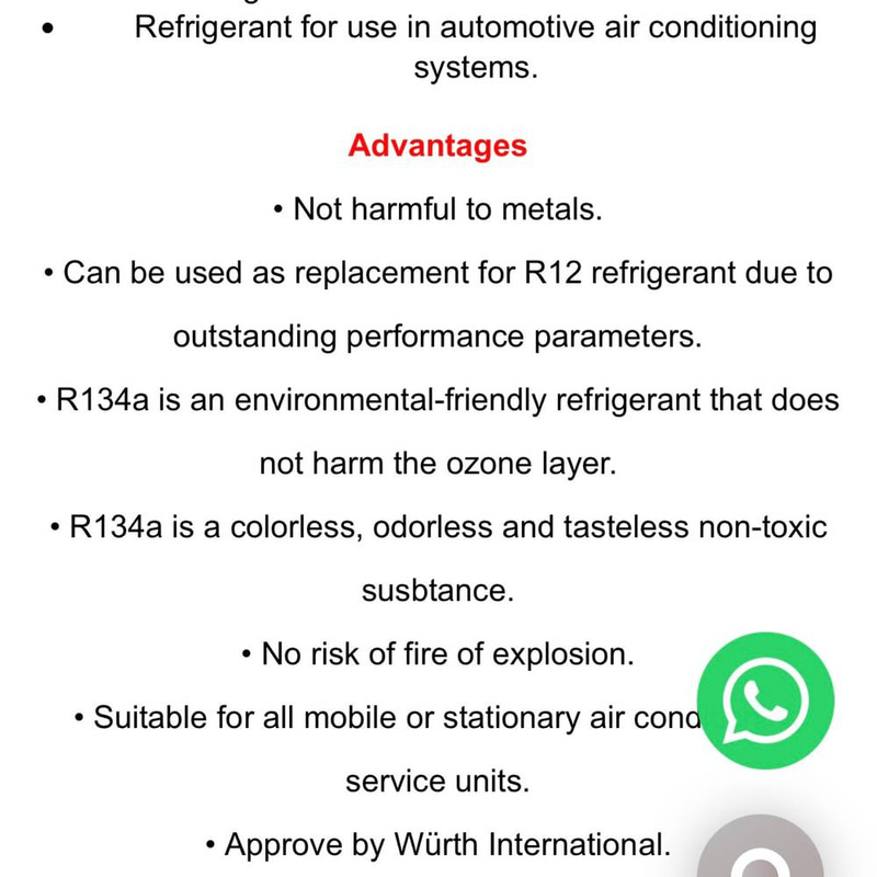 WURTH AIR-CONDITIONING REFRIGERANT R134A 13.6KG