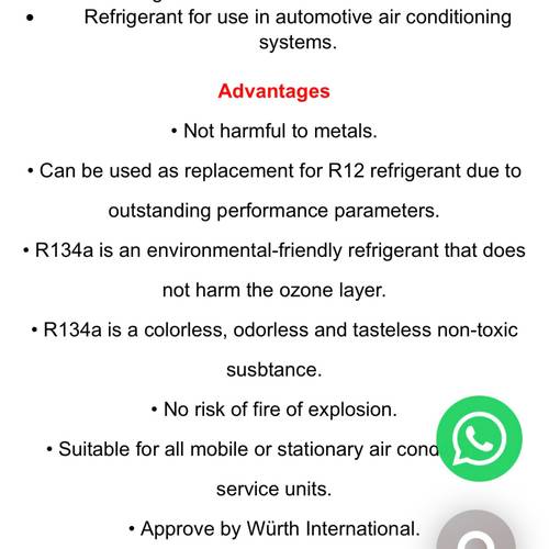 WURTH AIR-CONDITIONING REFRIGERANT R134A 13.6KG
