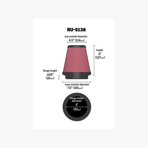 K&N | Universal Clamp-On Short Cone Sport Air Filter (6 Inch Flange)