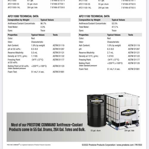  PRESTONE COMMAND HEAVY DUTY PREDICULED ANTIFREEZEE COOLANT FOR DIESEL 50/50 3.78LTR