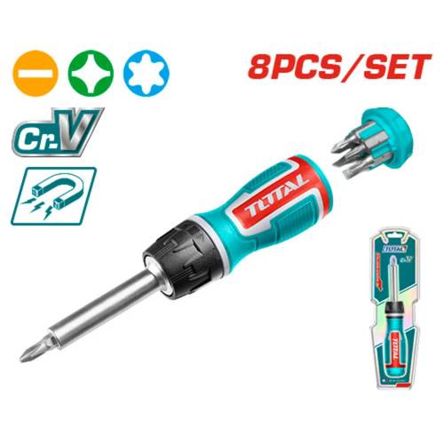 TOTAL | 8-in-1 Multi-Bit Magnetic Screwdriver Set Forged Cr-V