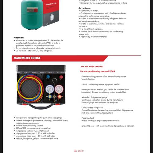 WURTH AIR-CONDITIONING REFRIGERANT R134A 13.6KG
