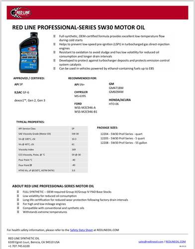 RED LINE | Professional Series 5W-30 Full Synthetic Engine Oil - 946 ML